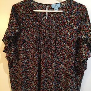 CeCe Floral Print Top - Black, Red, Blue, Yellow